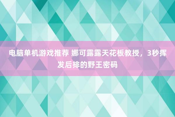 电脑单机游戏推荐 娜可露露天花板教授，3秒挥发后排的野王密码